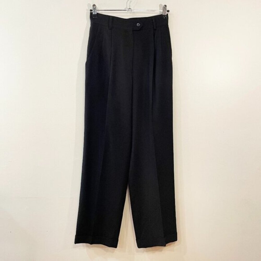Vintage 100% Wool Pleated High Rise Straight Trousers Black tag 8, S fit EUC